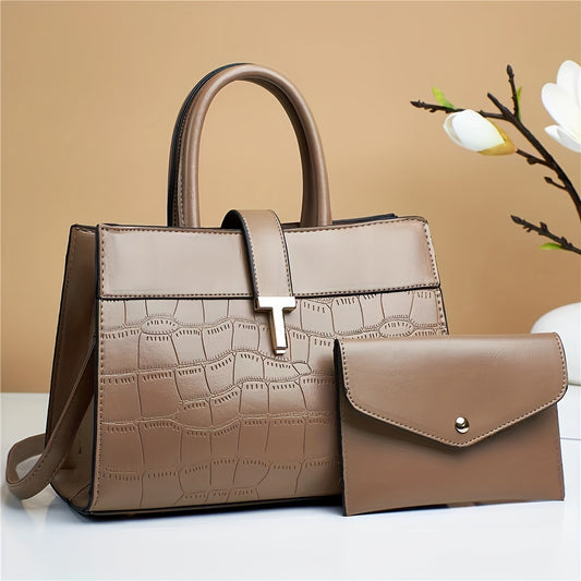 Crocodile Print Top Handle Tote Bag for Women