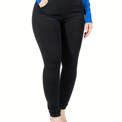  Solid High Rise Stretch Skinny Pants With Pockets