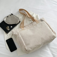 Corduroy Tote Bag Large Capacity Lightweight Shoulder Shopper Bag