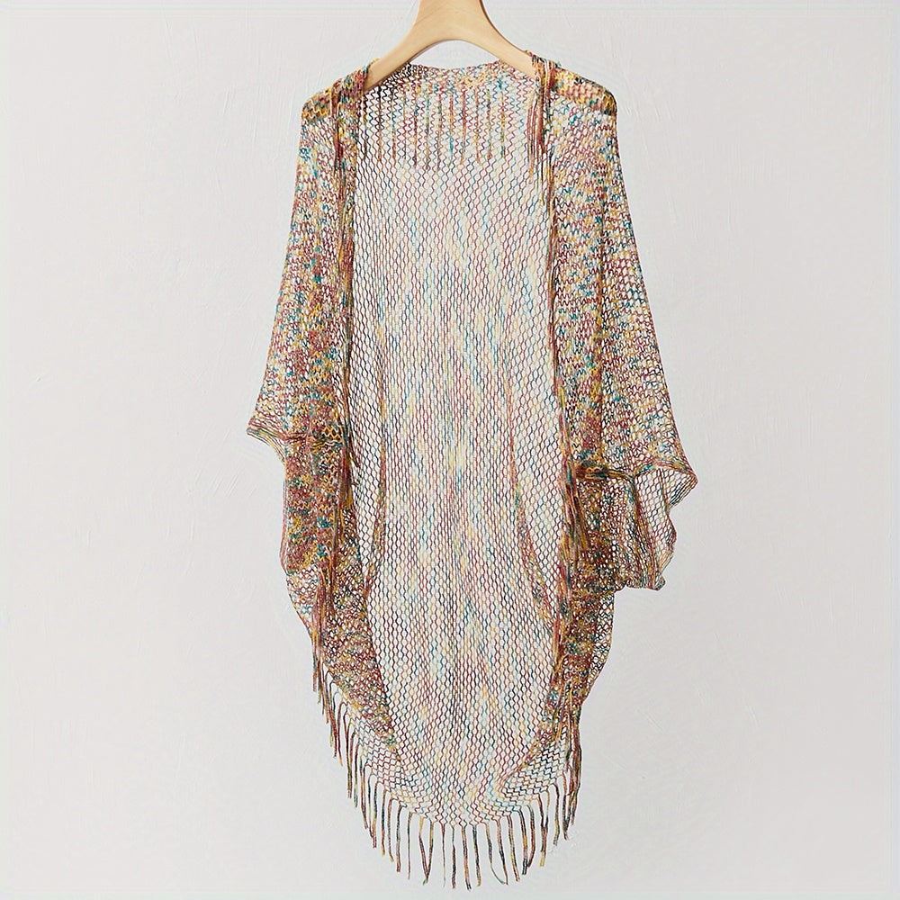 Fishnet Tassel Shawl Mesh Bikini Cover Up Beach Cape