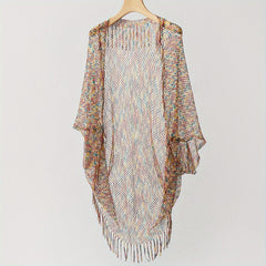 Fishnet Tassel Shawl Mesh Bikini Cover Up Beach Cape