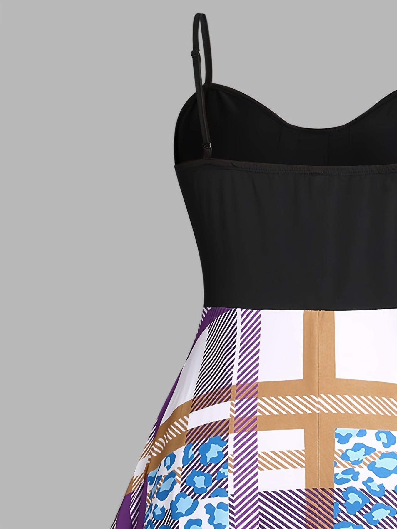  Plaid Print Grommet Sweetheart Neck Dress