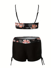 Floral Print Drawstring 2 Piece Bikini Swimsuit