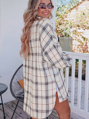 Plaid Shacket Side Split Button Up Casual Shirt Jacket