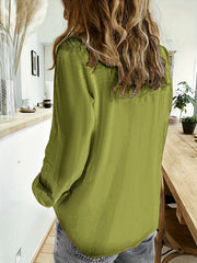  Casual Solid Long Sleeve Blouse Lapel Collar Top