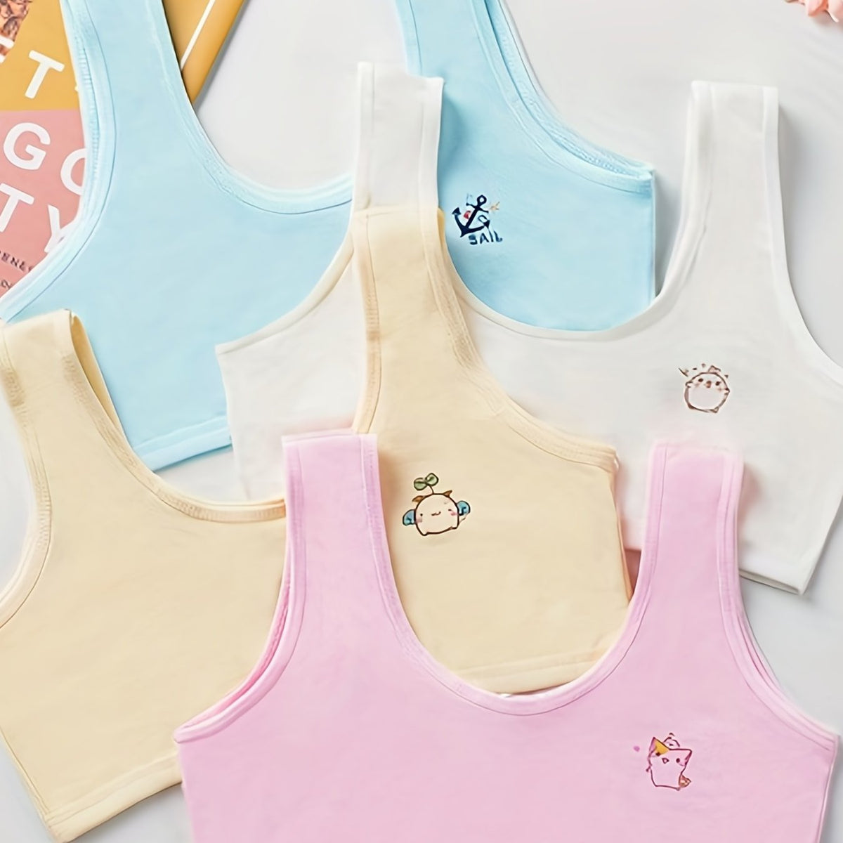 4pcs Girls Cartoon Bras Vests for Primary School Students