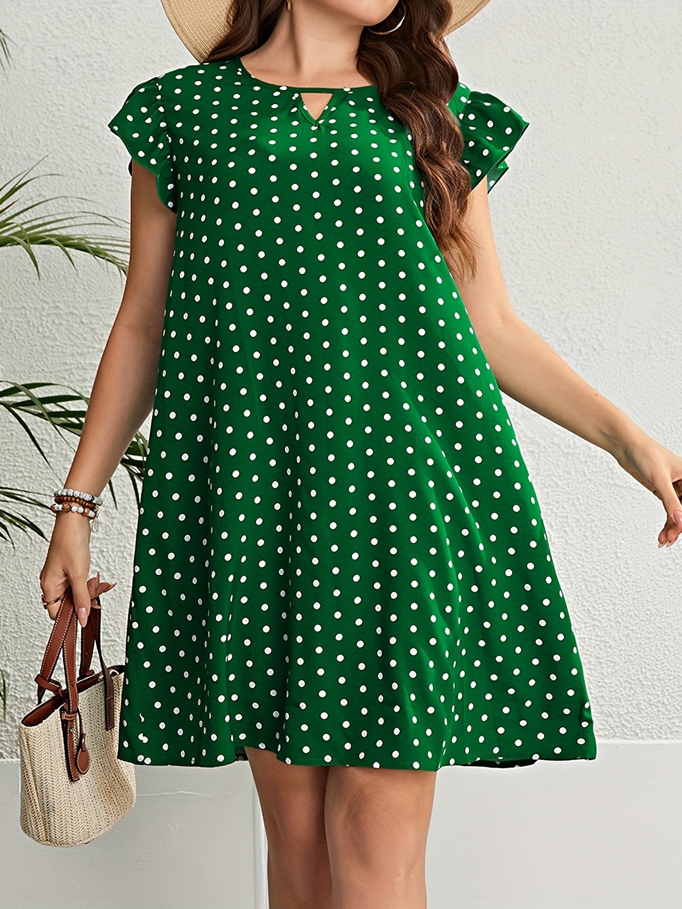 Women's Plus Polka Dot Print Cap Sleeve Dress