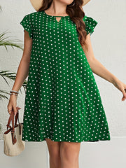 Women's Plus Polka Dot Print Cap Sleeve Dress