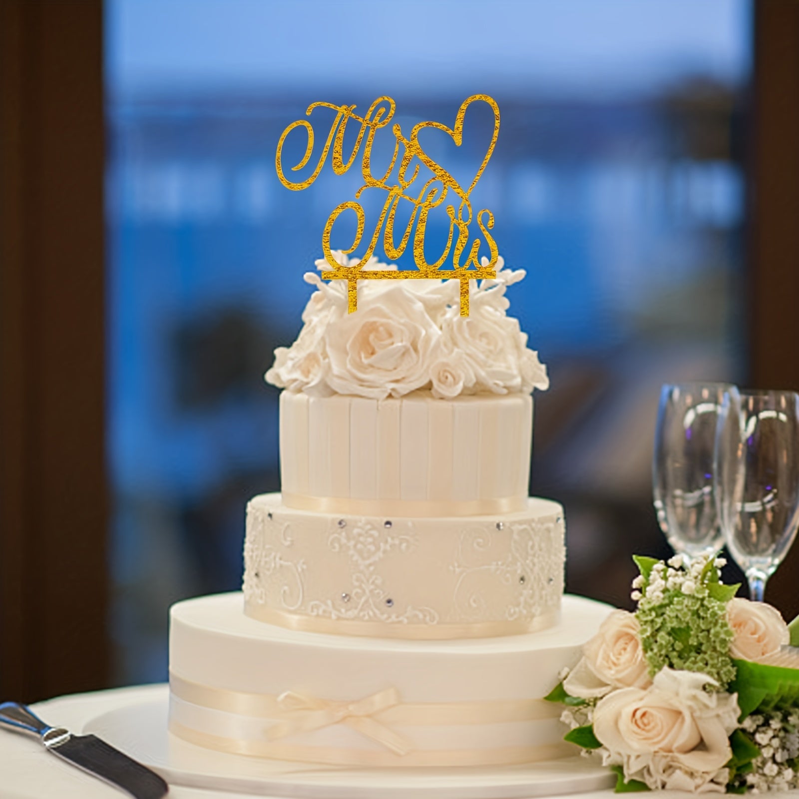 Golden Glitter Cake Topper for Engagement Party Decor