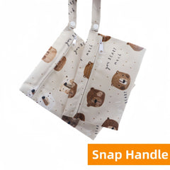 2pcs Bear Prints Cloth Diaper Bag Set with Zipper Pocket for Travel Storage