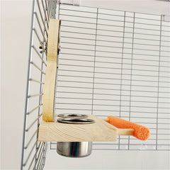 Stainless Steel Parrot Mirror Toy with Wooden Perch and Feeding Cups