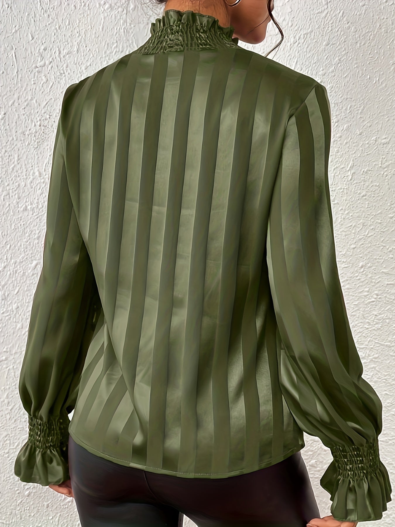  Solid Satin Flounce Sleeve Blouse