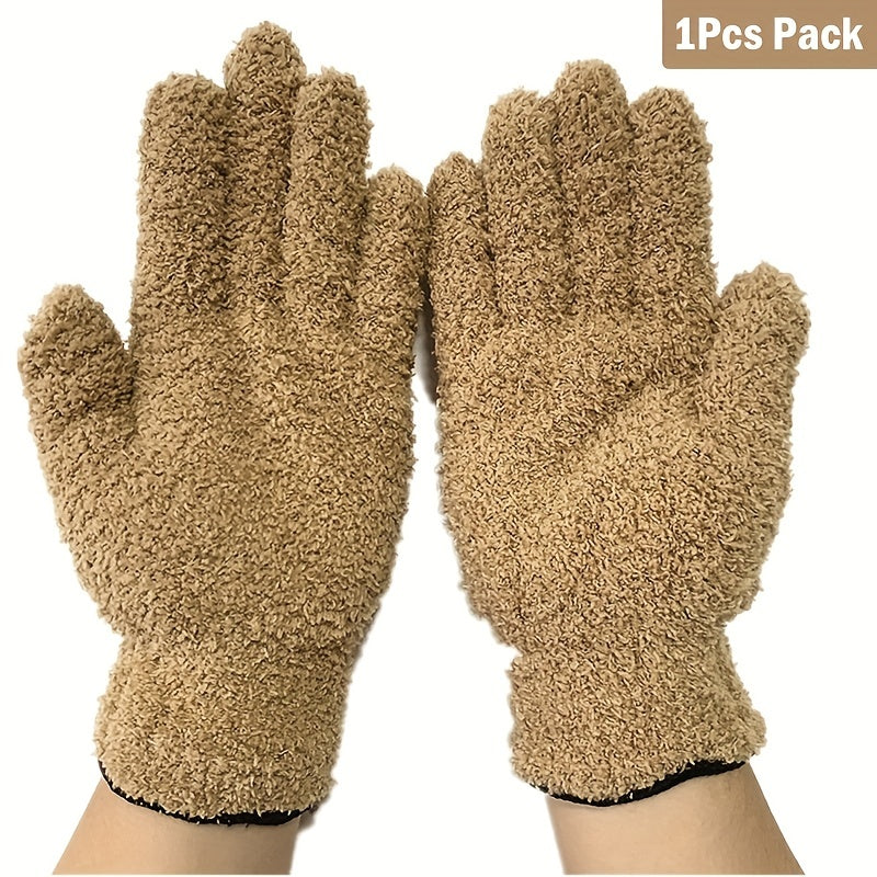 Green Microfiber Cleaning Gloves for Dusting Kitchen Furniture Car Interiors