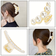 4PCS Faux Pearl Hair Claw Strong Hold Hair Jaw Clips Big Hair Clips Nonslip