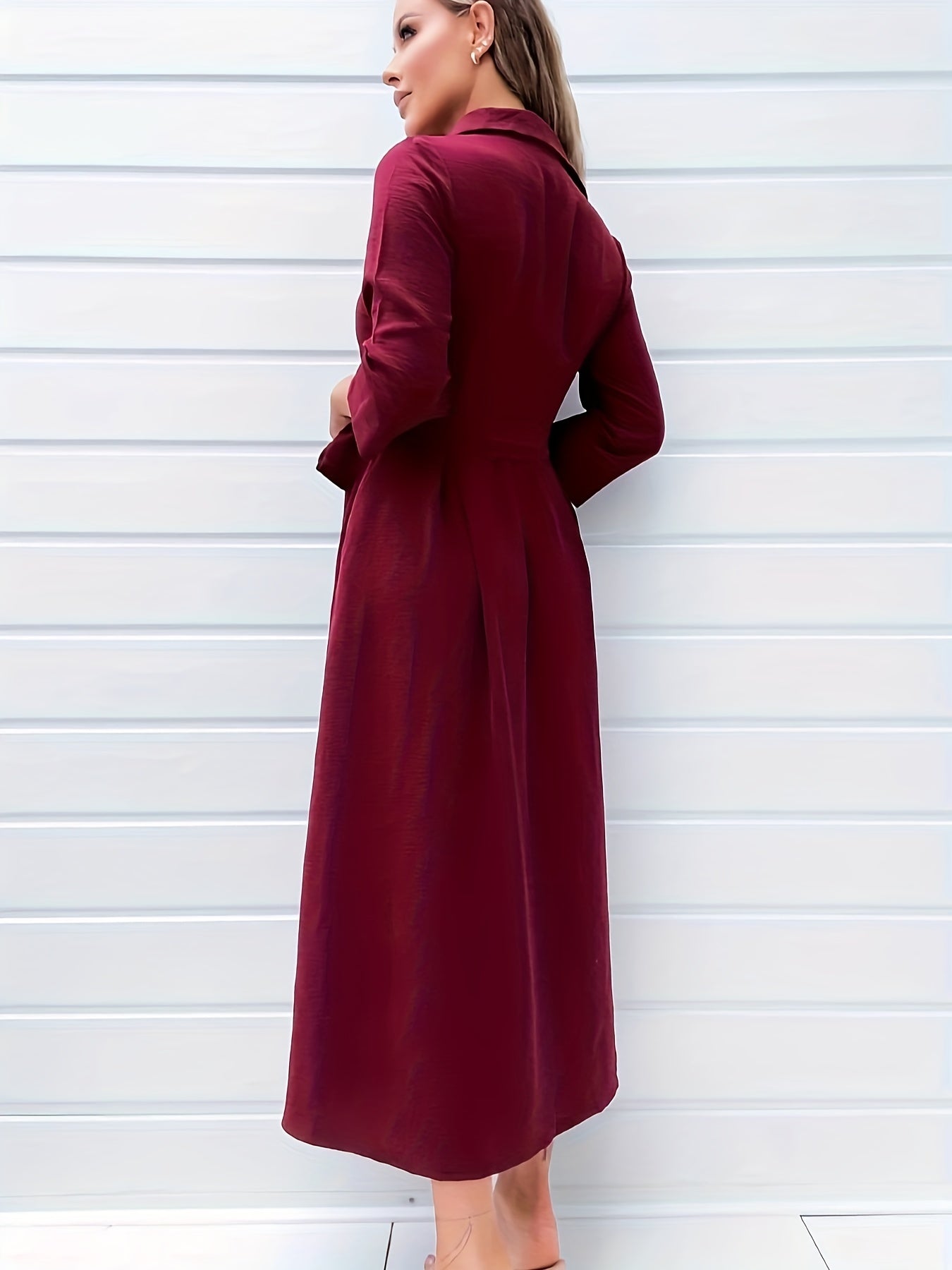  Solid Three Quarter Sleeve Maxi Dress With Belt