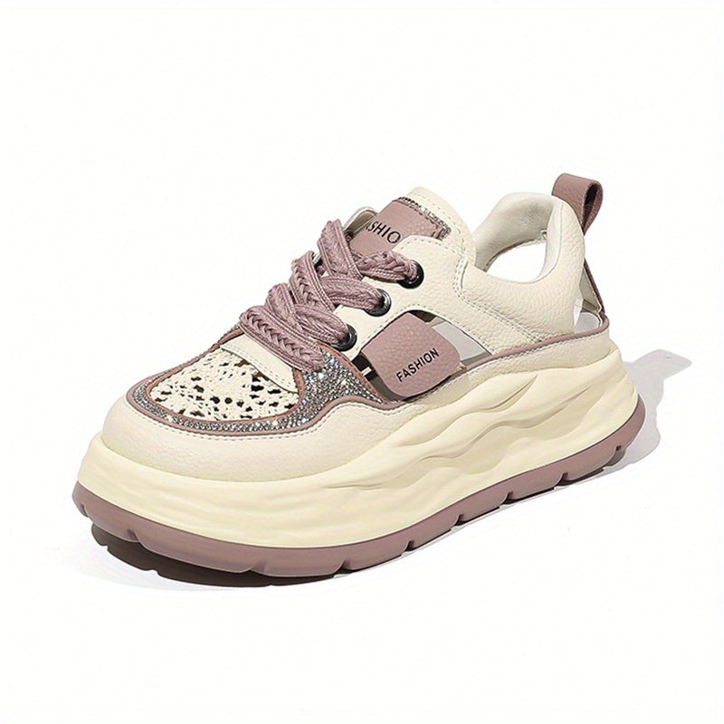 Women's Floral Hollow Out Platform Sandals Retro Thick Sole Casual Footwear