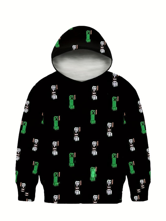 Boy's Pixel Monster Graphic Hoodie Breathable Hooded Sweatshirt