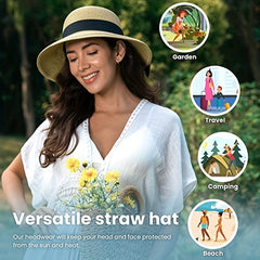 Bowknot Ponytail Sun Hat Wide Brim UV Protection Straw Hat Lightweight Foldable