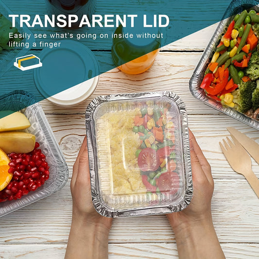 50pcs Aluminum Pans With Clear Lids - To Go Food Containers