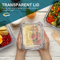 50pcs Aluminum Pans With Clear Lids - To Go Food Containers