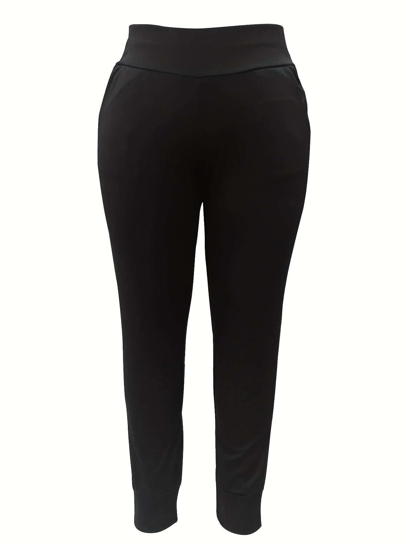  Solid Wide Band Waist High Rise Tapered Leg Pants
