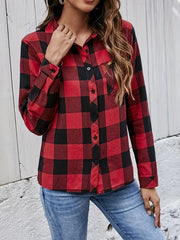  Plaid Print Long Sleeve Button Up Collar Shirt Top