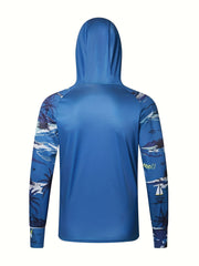 Men's Fish Pattern Hooded Fishing Jacket UV Sunscreen Quick Dry Hoodie