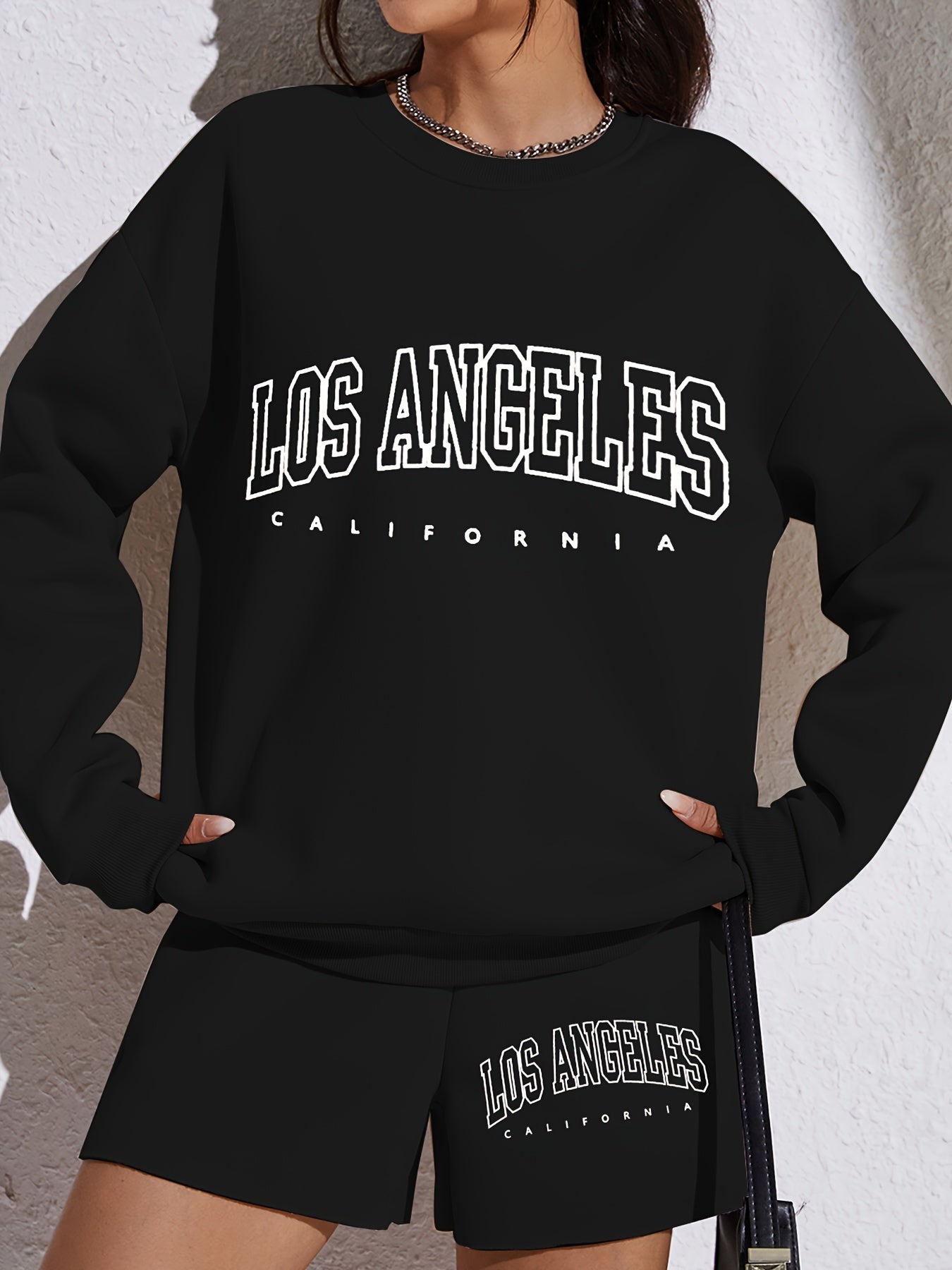 Los Angeles Print Two Piece Set Casual Long Sleeve Sweatshirt & Pants
