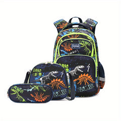 3pcs Luminous Dinosaur Backpack Set Schoolbag With Pencil Case & Lunch Bag