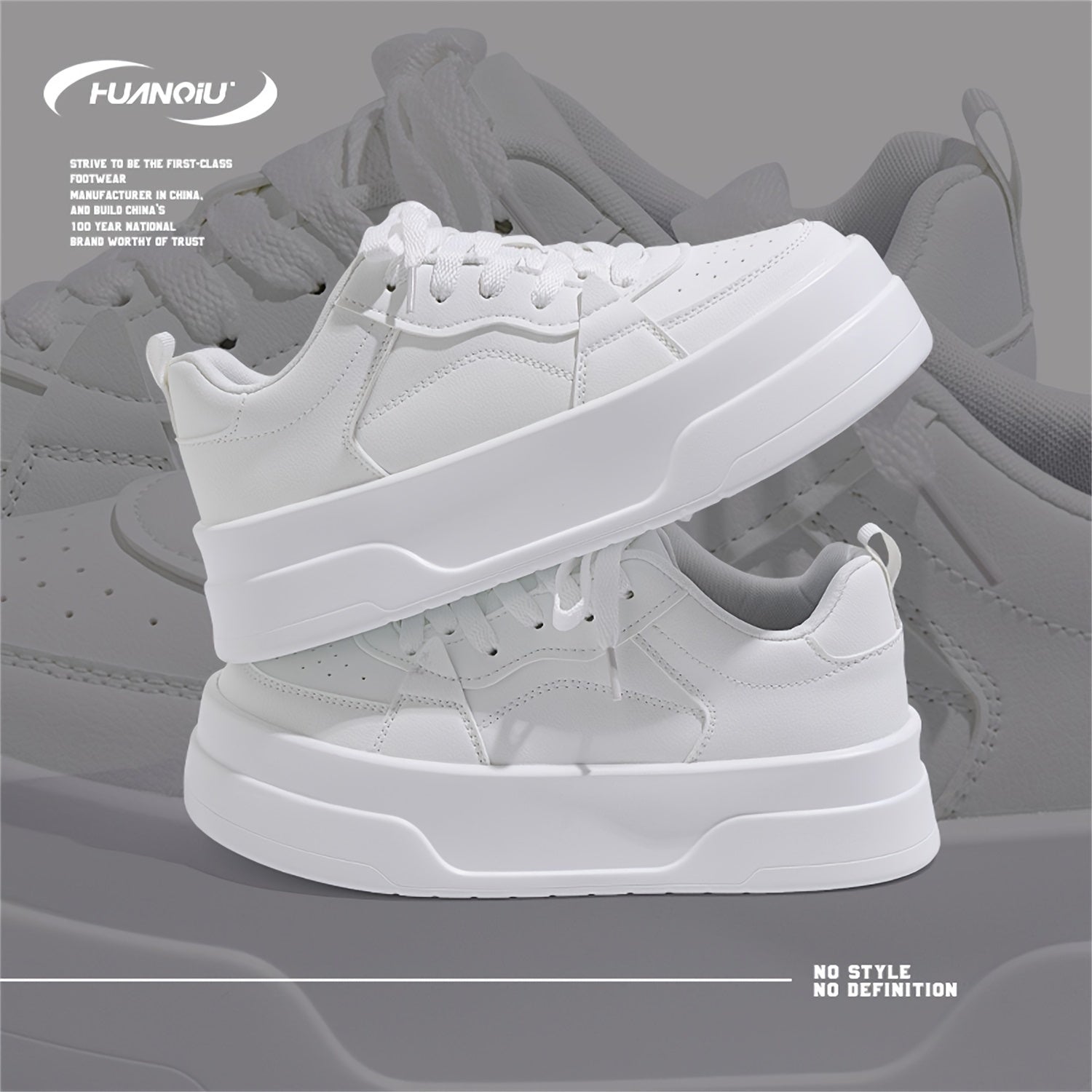 HUANQIU Women's Lace-up Platform Skate Shoes Breathable Non-slip Sneakers
