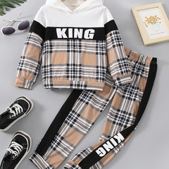 Boys Plaid Hoodie & Pants Set