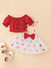 Baby Girls Off Shoulder Top Mesh Suspender Skirt