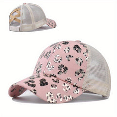 Cross Ponytail Cap Women's Men's Trucker Hat Summer Mesh