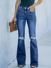  Washed Ripped High Stretch Flared Leg Jeans