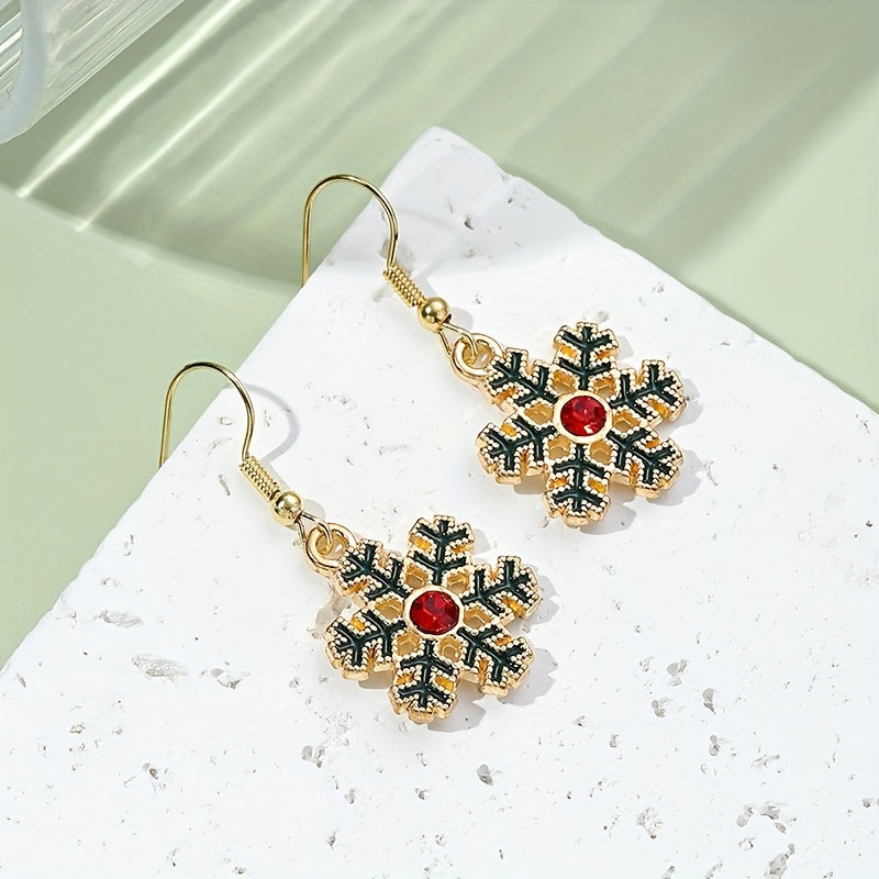 Christmas Snowflake Earrings with Artificial Diamond - Dripping Earrings