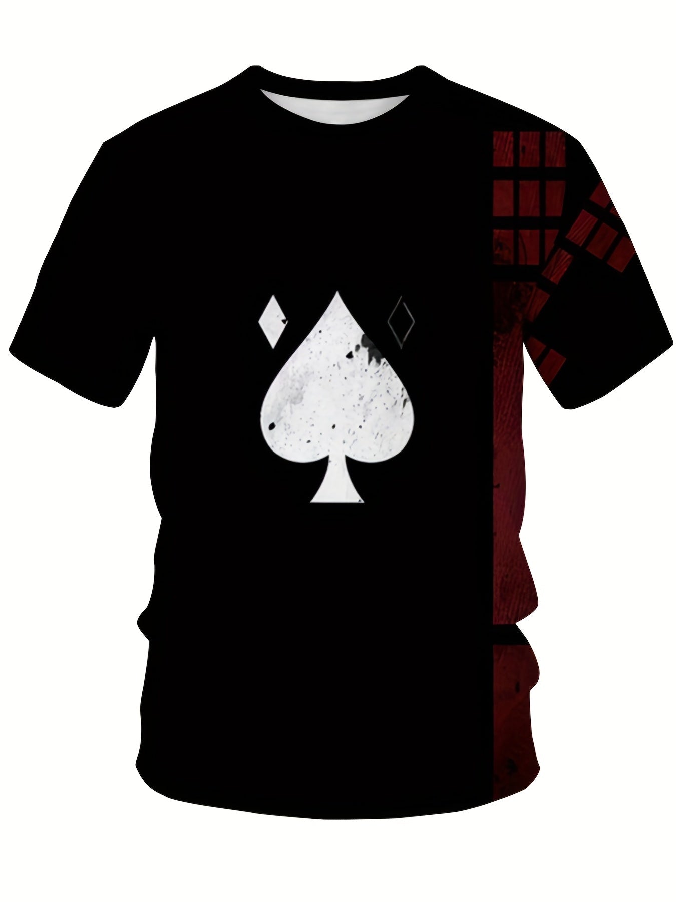 Men's 3D Spade Print T-shirt Casual Crew Neck Tee
