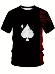 Men's 3D Spade Print T-shirt Casual Crew Neck Tee