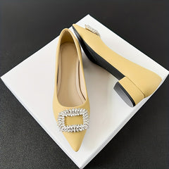 Rhinestone Buckle Low Heel Slip On Dress Shoes