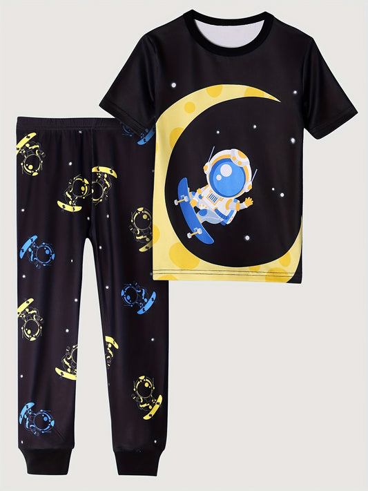 Boy's 2pcs Astronaut Skateboard Pajama Set