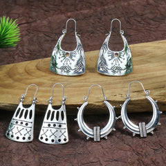 Vintage Ancient Silver U Shaped Earrings Women's Boho Hollow Dangle Earrings