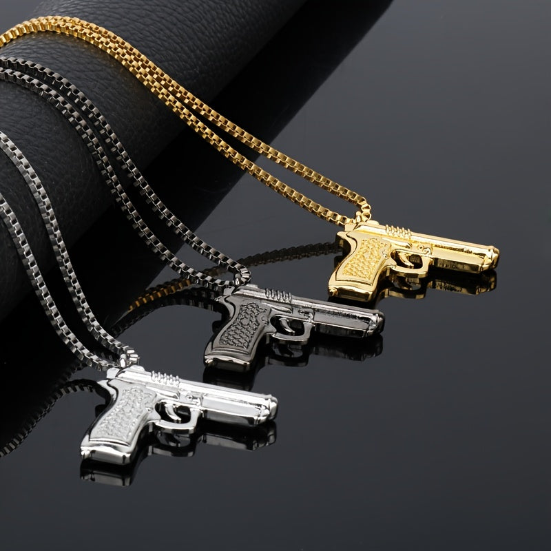 Hip Hop Pistol Gun Charm Pendant Necklace for Men