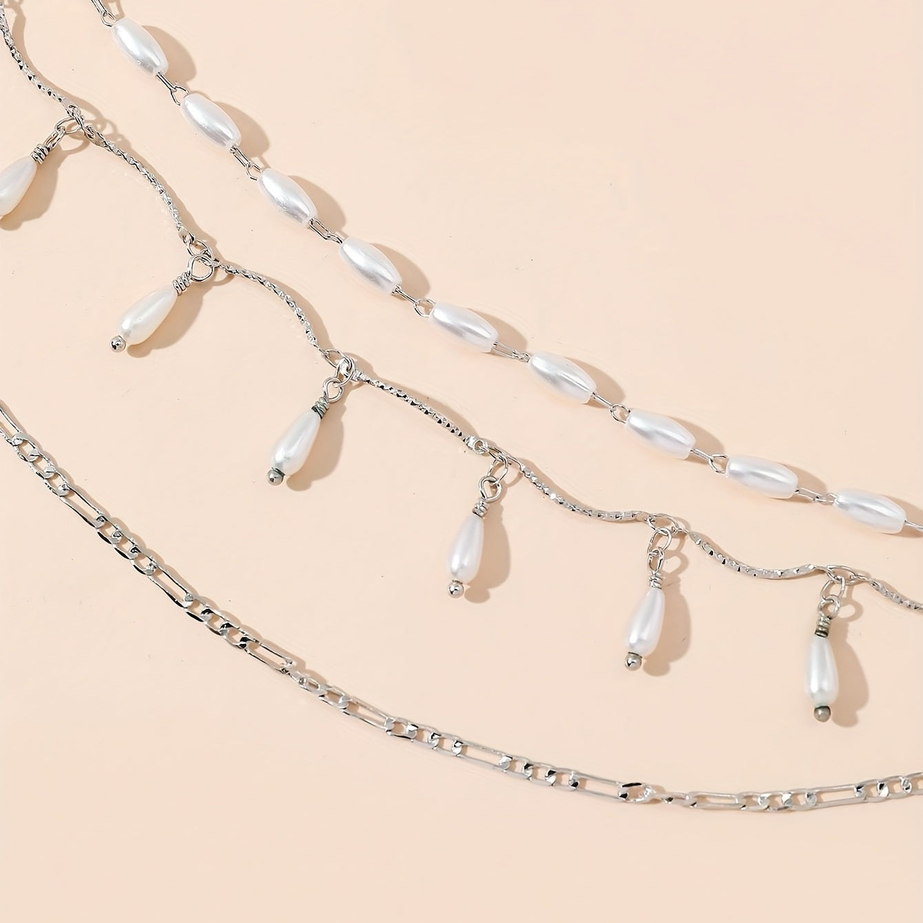 Faux Pearl Layered Waist Chain Pendant Tassel Metal Belt Dress Girdle