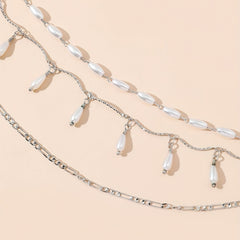 Faux Pearl Layered Waist Chain Pendant Tassel Metal Belt Dress Girdle
