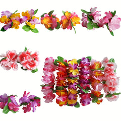 18pcs Tropical Hawaiian Luau Set Flower Headbands & Leaf Wristbands