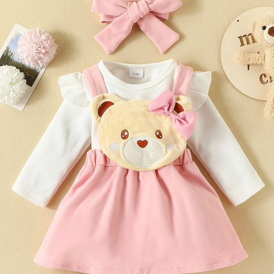 3pcs Newborn Baby Girls Rompers & Suspender Skirt Set