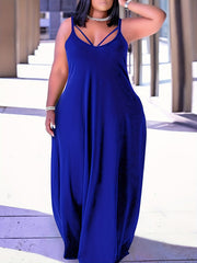  Solid Round Neck Cut Out Maxi Cami Dress