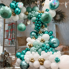 70pcs Metal Green Balloons 25.4cm Deep Green Balloons with Ribbons