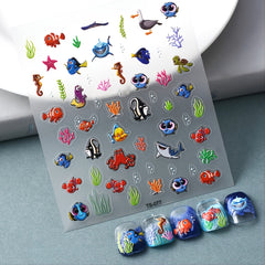 5D Shark Nail Stickers Marine Animals Art Decoration Nails Manicure Decor