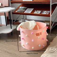 Desktop Storage Basket Polka Dot Pom Pom Decor Large Capacity