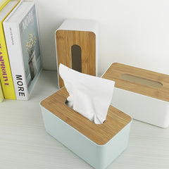 Nordic Style Plastic Tissue Box with Wooden Cover